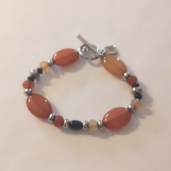 854 Chaps Silver Black Amber Beaded Tennis Bracelet With Toggle Clasp - Picture 3 of 4